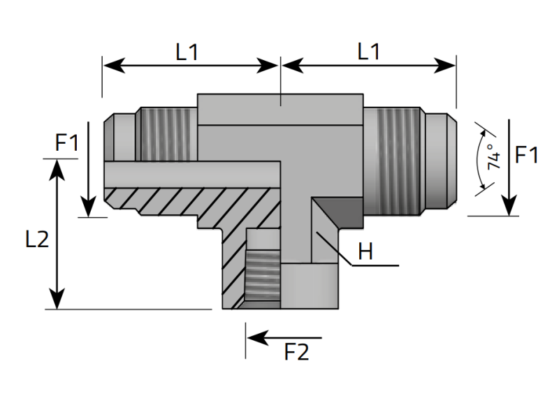 Trójnik symetryczny ETW 7/16" JIC - 1/8" BSPP, Materiał: S