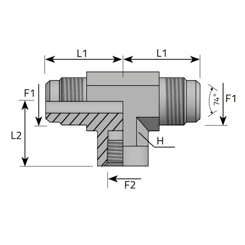 Trójnik symetryczny ETW 7/16" JIC - 1/8" BSPP, Materiał: S