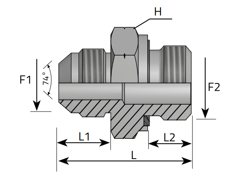Przyłącze proste GE 7/16" JIC - M10x1,0, Materiał: Stal w