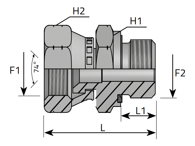 Przyłącze proste EGE 7/16" JIC - M10x1,0, Materiał: Stal 
