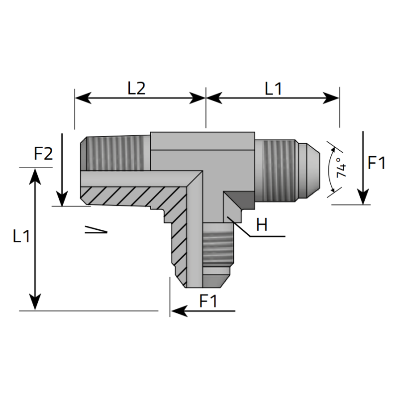 Trójnik niesymetryczny TEL 7/16" JIC - 1/4" BSPT, Materiał