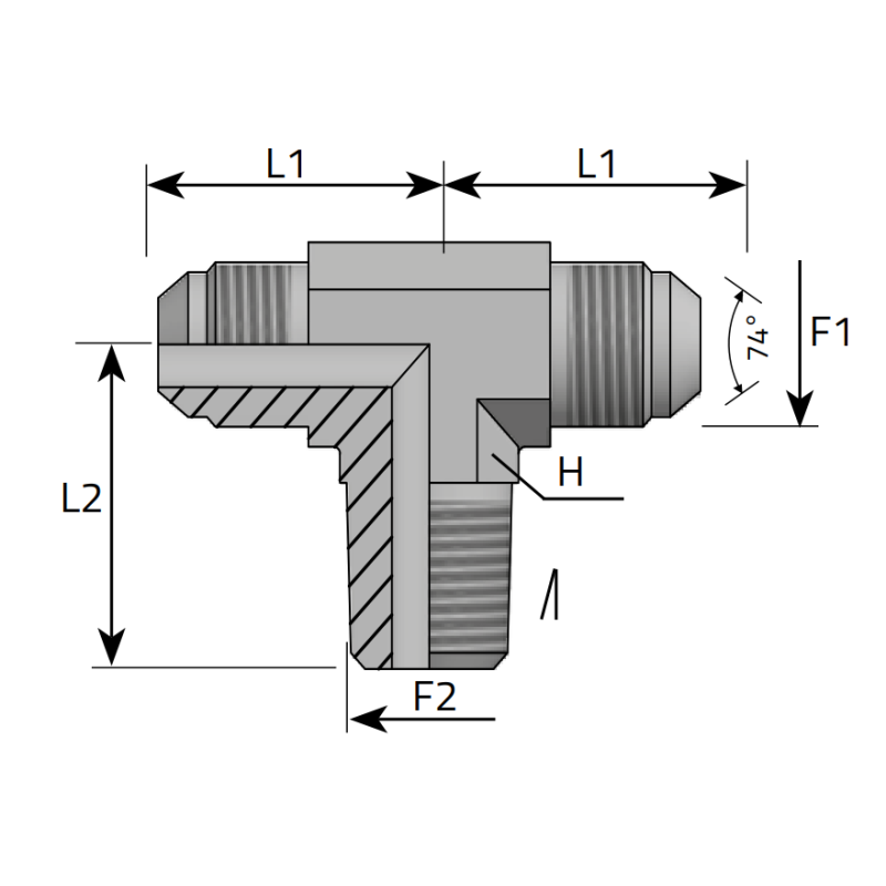 Trójnik symetryczny TET 7/16" JIC - 1/8" BSPT, Materiał: S