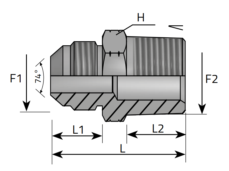 Przyłącze proste GE 7/16" JIC - 1/8" NPT, Materiał: Stal