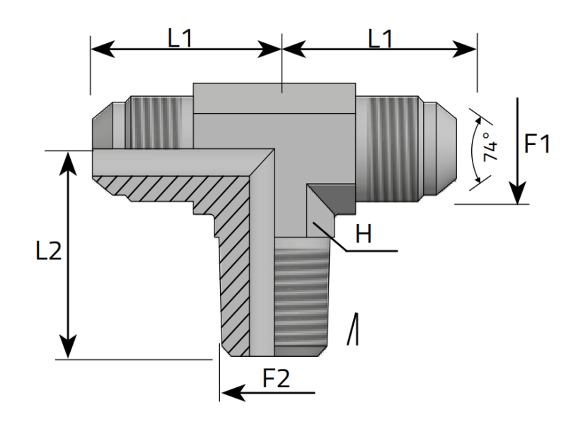 Trójnik symetryczny TET 7/16" JIC - 1/8" NPT, Materiał: St