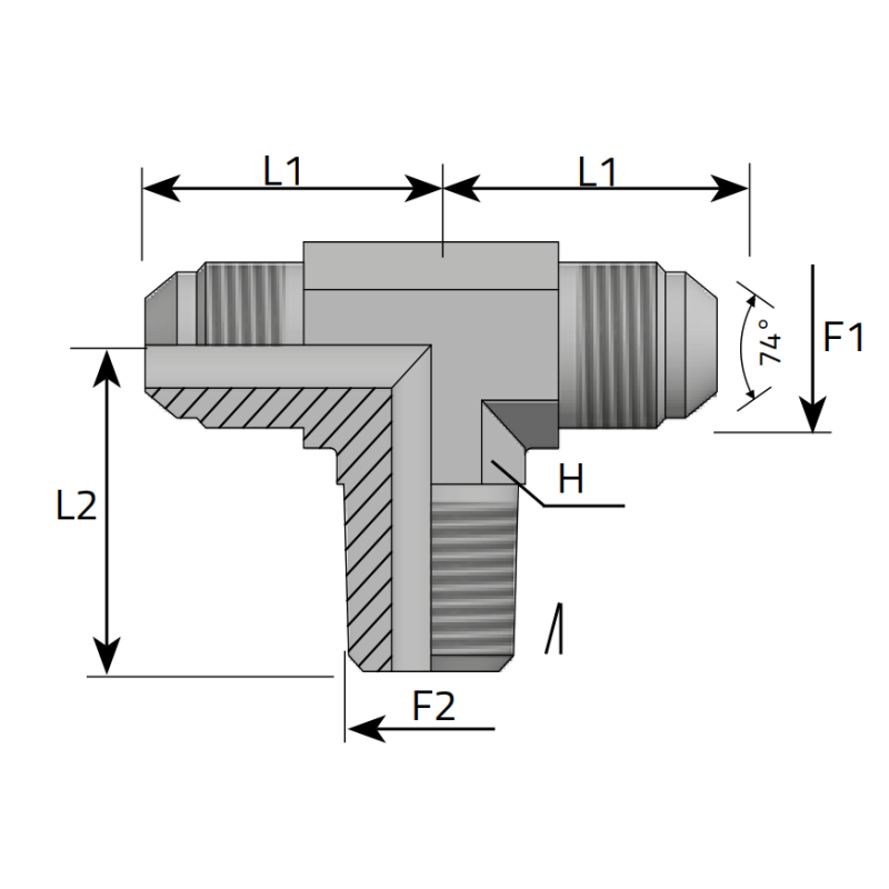 Trójnik symetryczny TET 7/16" JIC - 1/8" NPT, Materiał: St
