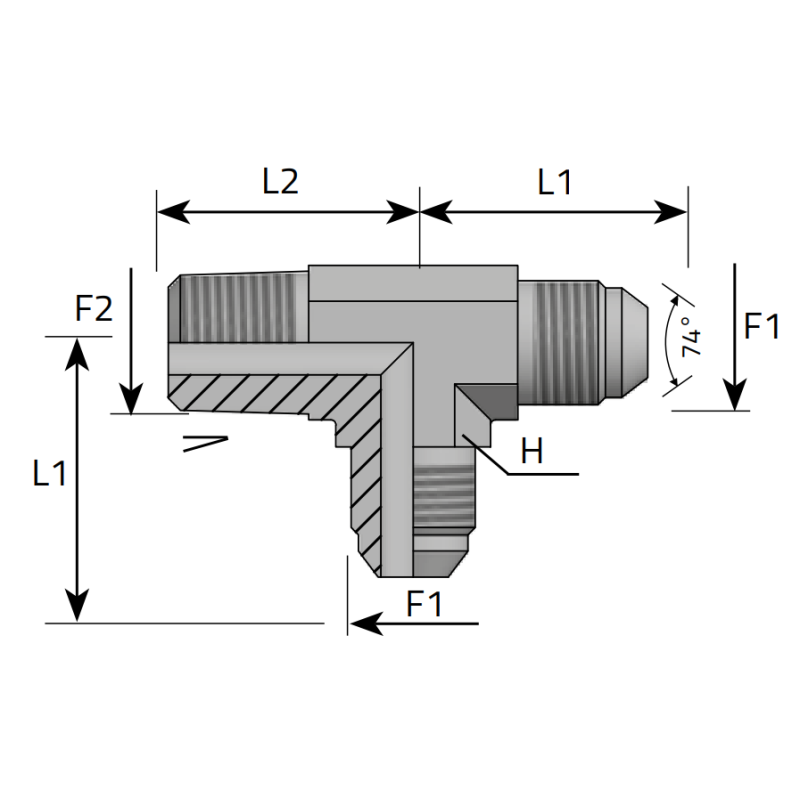 Trójnik niesymetryczny TEL 7/16" JIC - 1/8" NPT, Materiał: