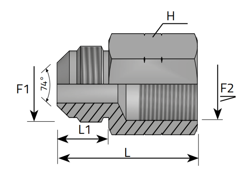 Przyłącze proste GAI 7/16" JIC - 1/8" NPT, Materiał: Sta