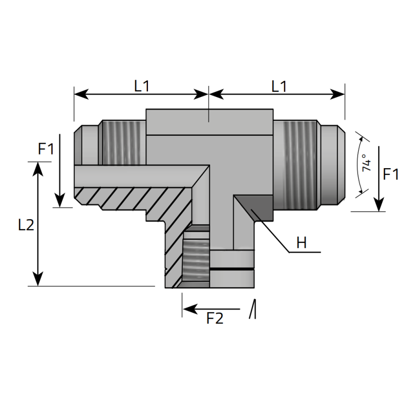 Trójnik symetryczny ETW 7/16" JIC - 1/8" NPT, Materiał: St