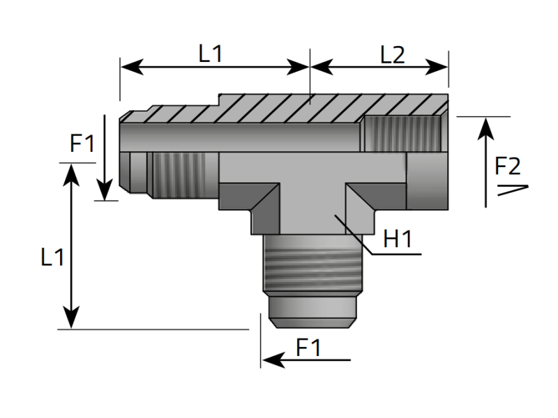 Trójnik niesymetryczny ELW 7/16" JIC - 1/8" NPT, Materiał:
