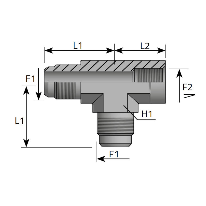 Trójnik niesymetryczny ELW 7/16" JIC - 1/8" NPT, Materiał: