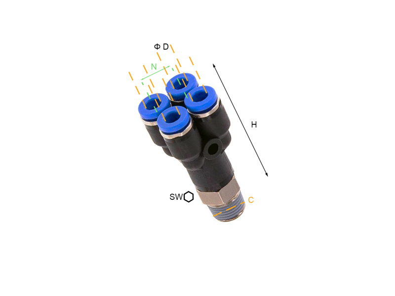 Rozgałęźnik wtykowy YY/GZ BSPT 4 mm - 1/8", Rozmiar 