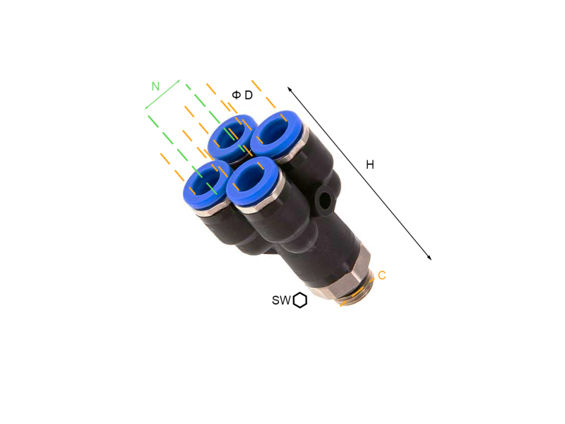Rozgałęźnik wtykowy YY/GZ BSPP O-RING 4 mm - 1/8