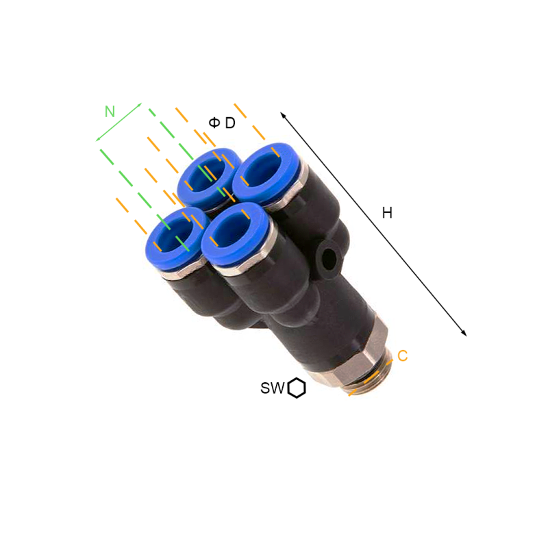 Rozgałęźnik wtykowy YY/GZ BSPP O-RING 4 mm - 1/8