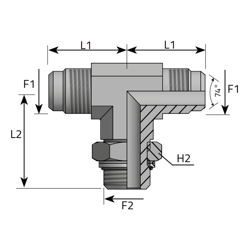 Trójnik symetryczny TEET 7/16" JIC - 1/8" BSPP, Materiał: 