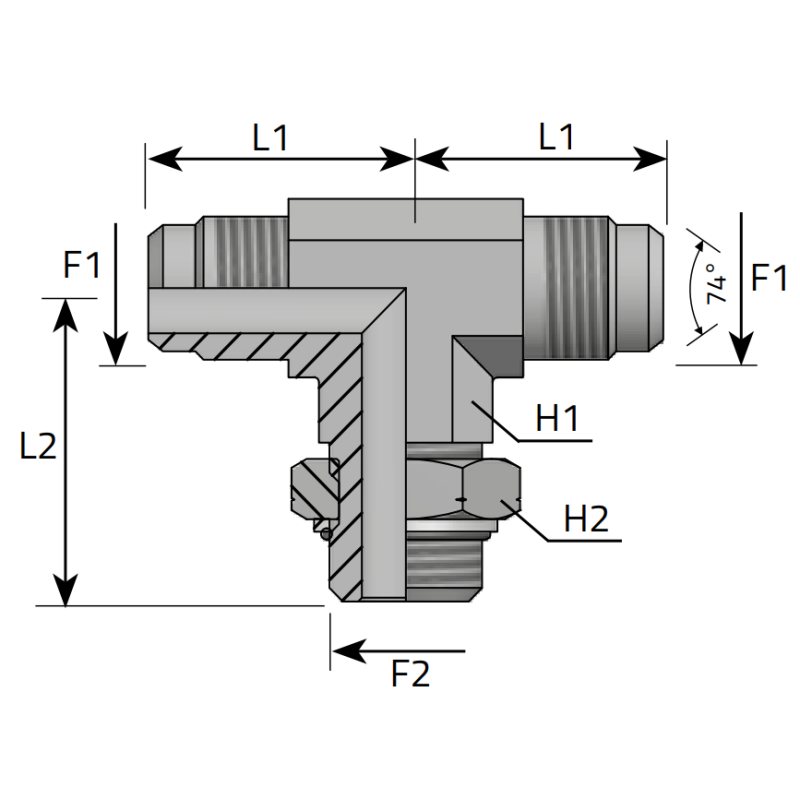 Trójnik symetryczny TEET 7/16" JIC - M10x1,0, Materiał: St
