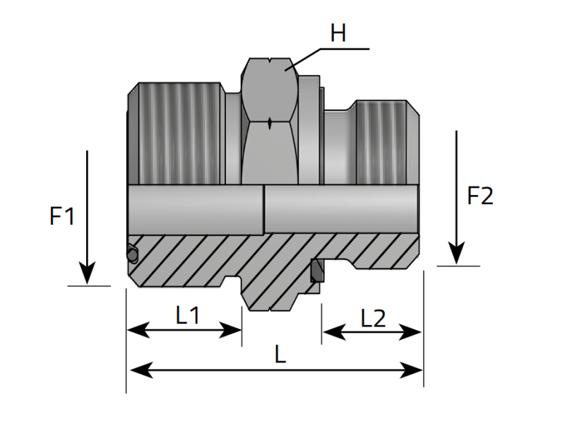 Przyłącze proste GE 9/16" ORFS - M10x1,0, Materiał: Stal 