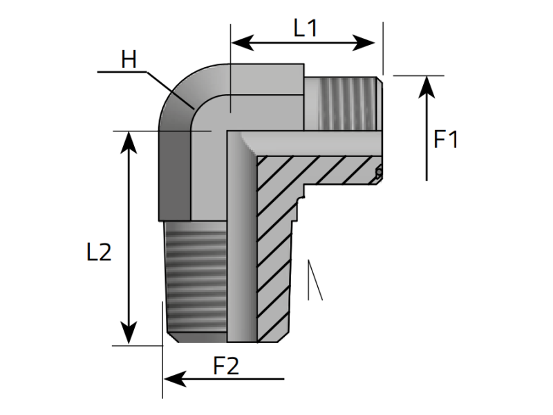 Przyłącze kątowe 90° WE 9/16" ORFS - 1/8" NPT, Materiał