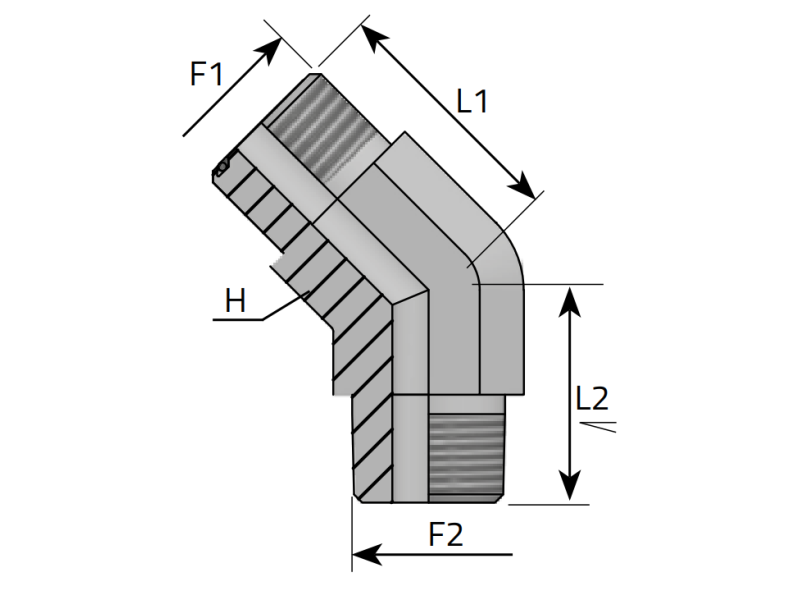 Przyłącze kątowe 45° VE 9/16" ORFS - 1/8" NPT, Materiał