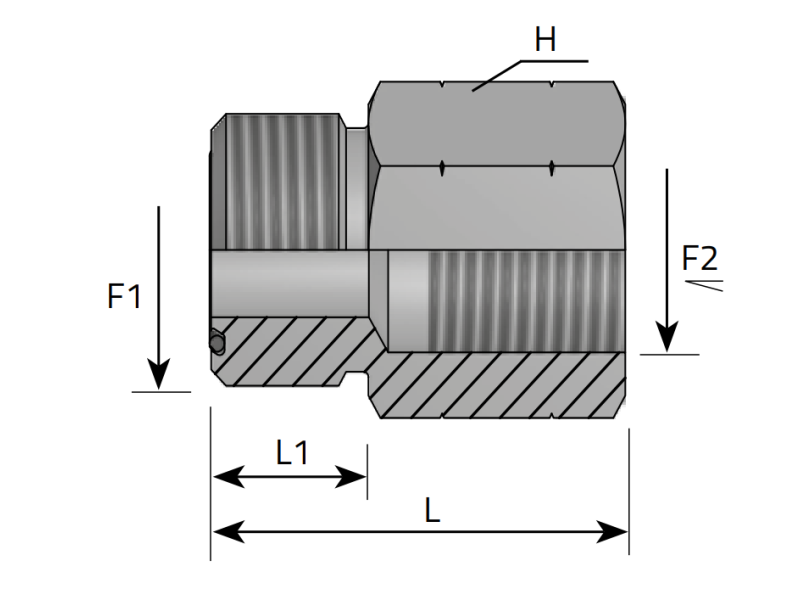 Przyłącze proste GAI 9/16" ORFS - 1/4" NPT, Materiał: Sta