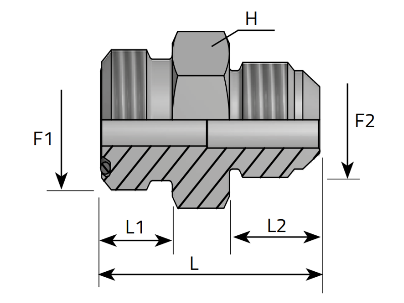 Złącze proste GR 9/16" ORFS - 7/16" JIC, Materiał: Stal w