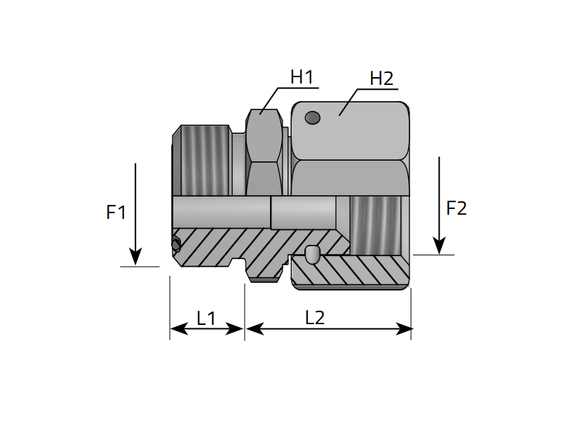 Złącze proste GRGW 9/16" ORFS - 7/16" JIC, Materiał: Stal
