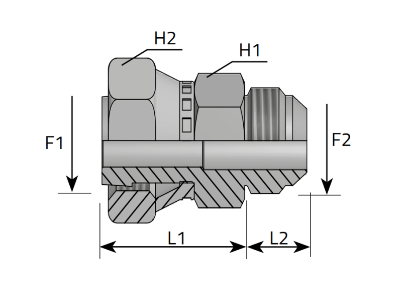 Złącze proste GWGR 9/16" ORFS - 7/16" JIC, Materiał: Stal