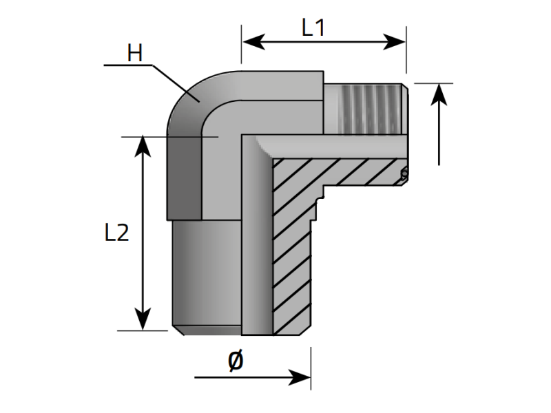 Złącze kątowe 90° LME 9/16" ORFS - D 6, Materiał: Stal 