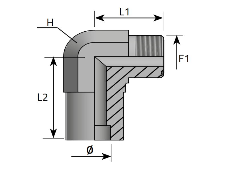 Złącze kątowe 90° LMO 9/16" ORFS - D 6, Materiał: Stal 