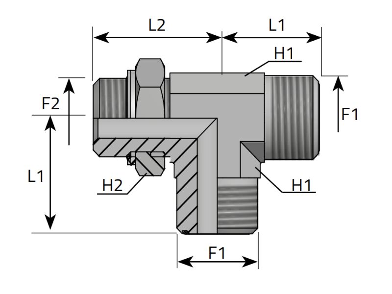 Trójnik niesymetryczny TEEL 9/16" ORFS - M10x1,0, Materiał