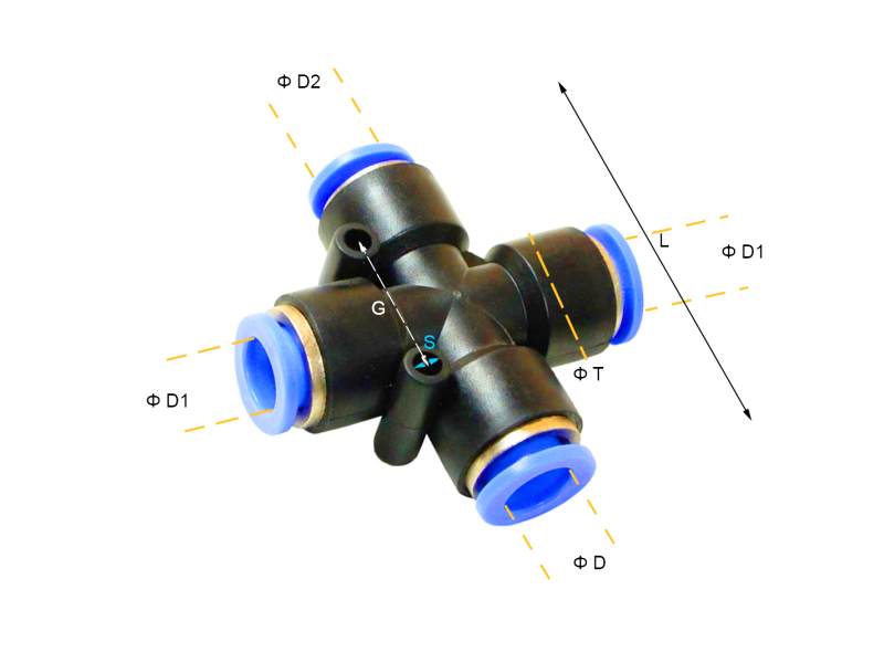 Złącze wtykowe KPM czwórnikowe redukcyjne Metryczne 4 mm - 4 mm - 4 mm - 6 mm, Rozmiar wariantu: 4 mm - 4 mm - 4 mm - 6 mm