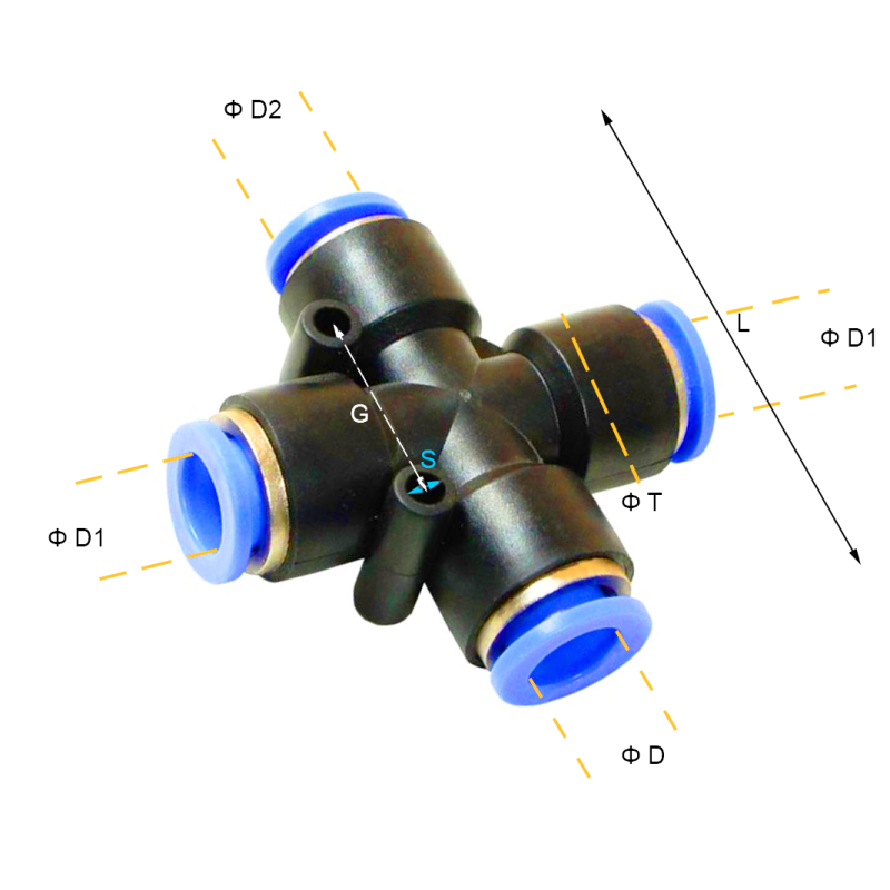Złącze wtykowe KPM czwórnikowe redukcyjne Metryczne 4 mm - 4 mm - 4 mm - 6 mm, Rozmiar wariantu: 4 mm - 4 mm - 4 mm - 6 mm