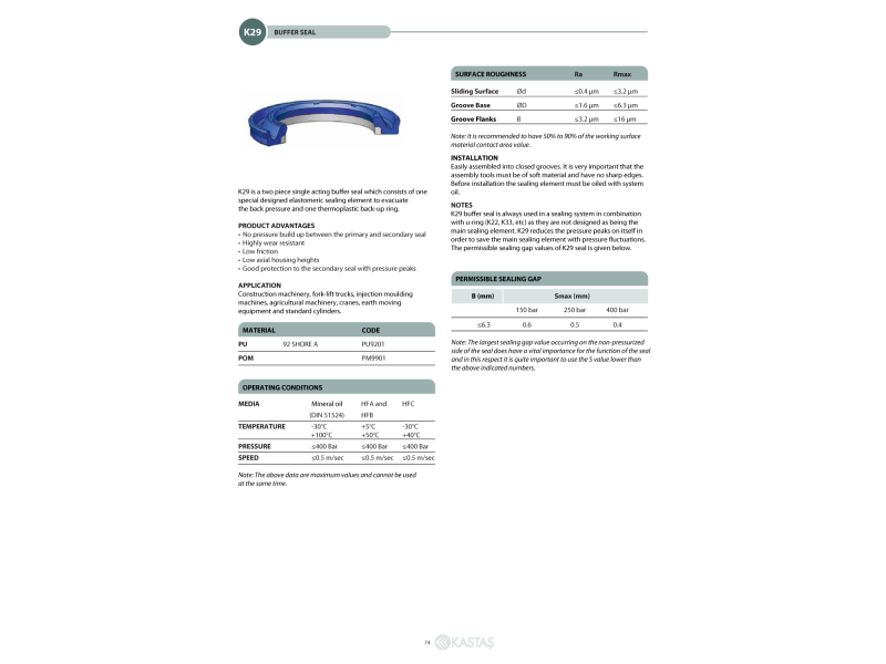 Uszczelnienie K29 PU/POM 30x40,7x4,2u/3,9k, Symbole uszczeln