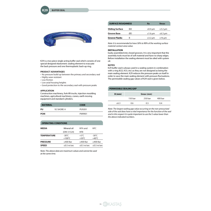 Uszczelnienie K29 PU/POM 30x40,7x4,2u/3,9k, Symbole uszczeln