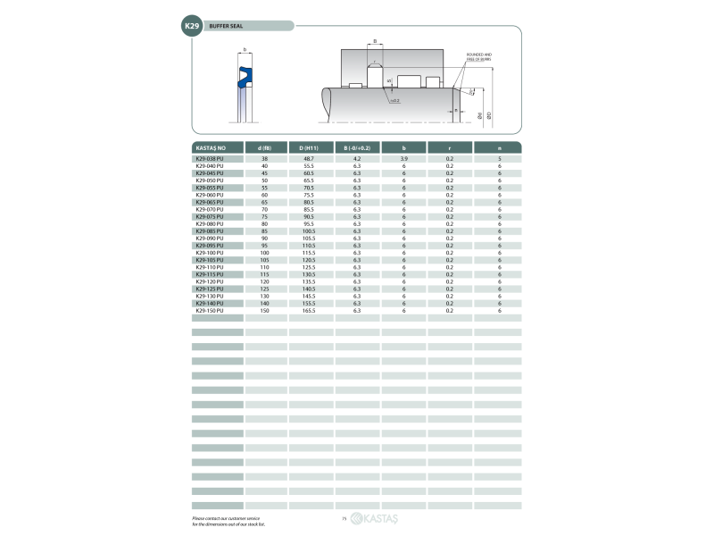 Uszczelnienie K29 PU/POM 30x40,7x4,2u/3,9k, Symbole uszczeln