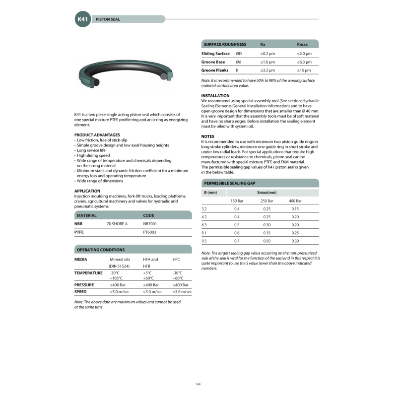 Uszczelnienie K41 9x4,1x2,2k/3,68x1,78, Symbole uszczelnień