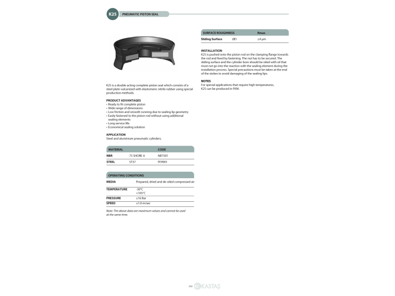 Uszczelnienie K25 20x5,2x8u, Symbole uszczelnień kastas OK: