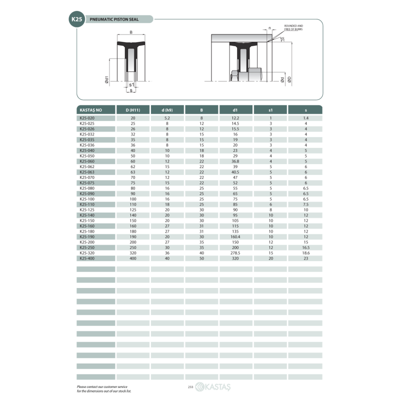 Uszczelnienie K25 20x5,2x8u, Symbole uszczelnień kastas OK: