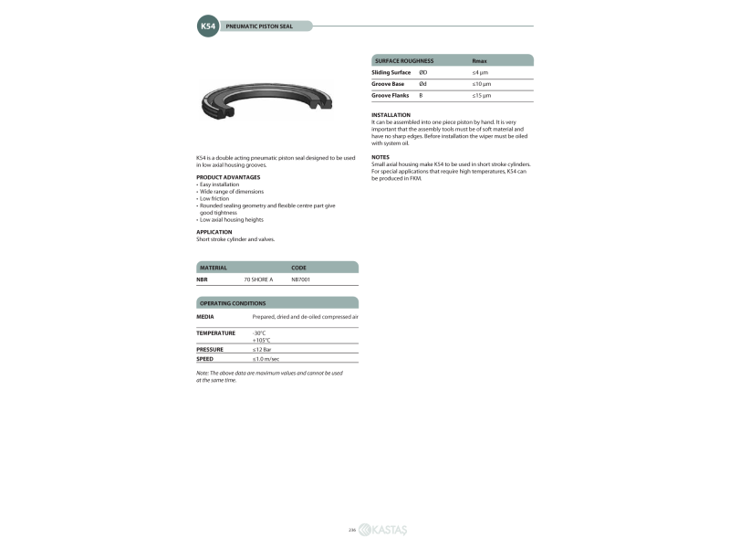 Uszczelnienie K54 12x7x2,5k, Symbole uszczelnień kastas OK: