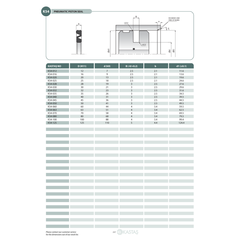 Uszczelnienie K54 12x7x2,5k, Symbole uszczelnień kastas OK: