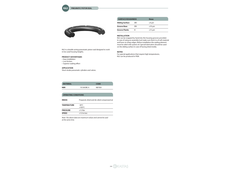 Uszczelnienie K62 8x4x1,6k, Symbole uszczelnień kastas OK: 