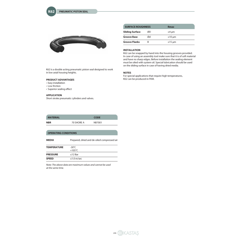 Uszczelnienie K62 8x4x1,6k, Symbole uszczelnień kastas OK: 