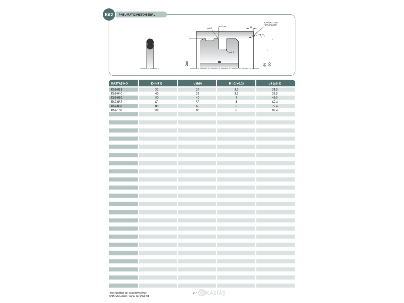 Uszczelnienie K62 8x4x1,6k, Symbole uszczelnień kastas OK: 