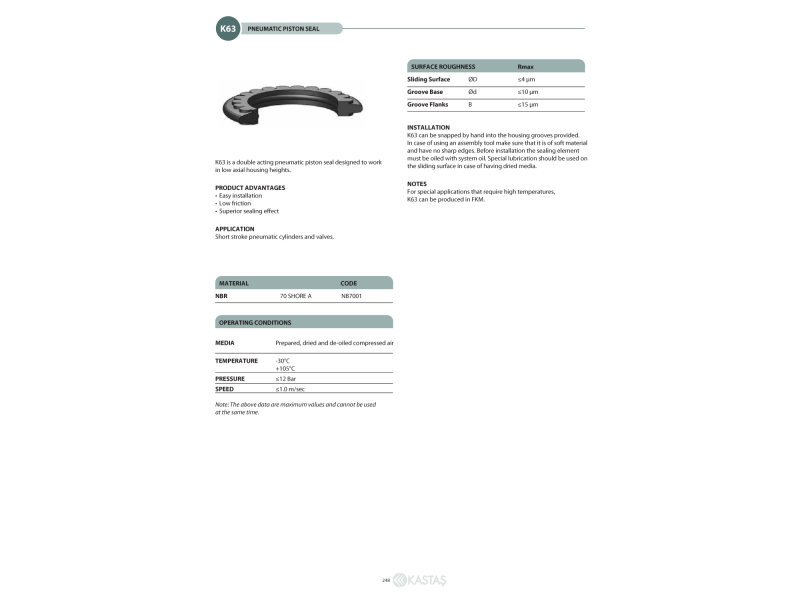 Uszczelnienie K63 10x5,4x1,8k, Symbole uszczelnień kastas O