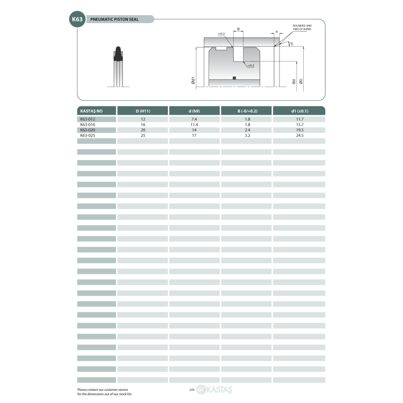 Uszczelnienie K63 10x5,4x1,8k, Symbole uszczelnień kastas O