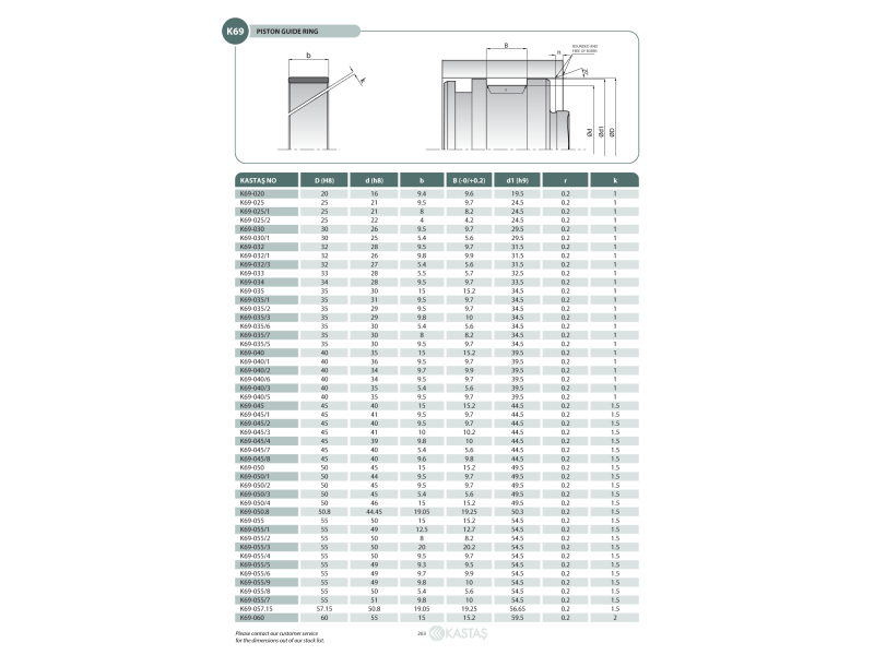 Pierścień prowadzący K69 20x16x9,6k/9,4u, Symbole uszczel