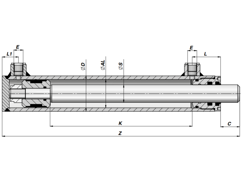 Siłownik hydrauliczny dwustronnego działania bez mocowań