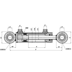 Siłownik hydrauliczny dwustronnego działania z końcówkam