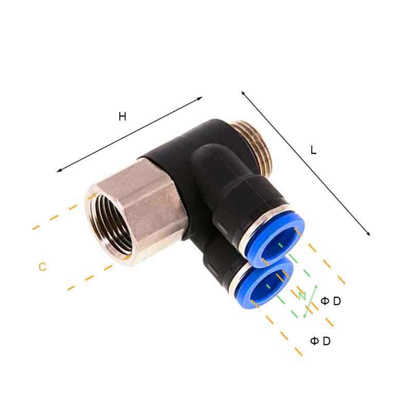 Przyłącze wtykowe kątowe podwójne BANJO z gwintem zewnę
