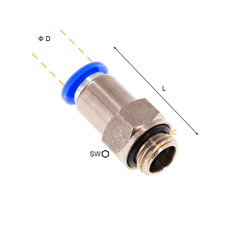 Przyłącze wtykowe proste z gwintem zewnętrznym z zaworem zwrotnym BSPP 4 mm - 1/8