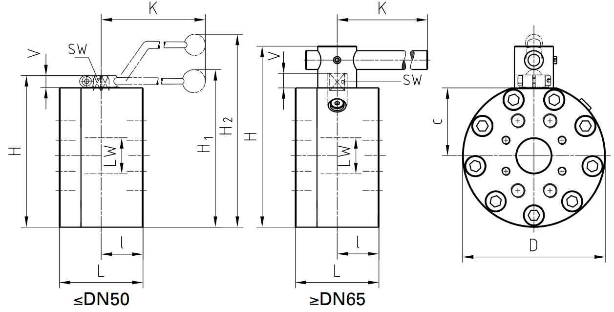Zawór kulowy 2 drogowy z kołnierzem Metryczny/UNC Podwójn